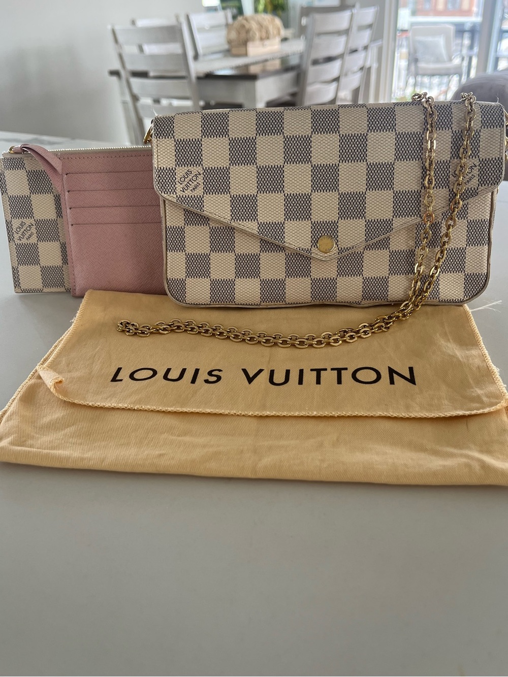 Louis Vuitton Damier Azur Pochette Felicie Crossbody Bag with Inserts & Dust Bag